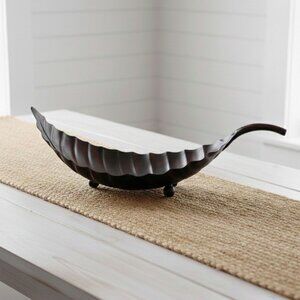 Large 20" Metal Leaf Decorative Tray Bowl Centerpiece Modern Farmhouse Bronze